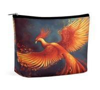 LLUTSNTH Makeup Bags Large Capacity Cosmetic Bags for Women Orange Red Phoenix Open Flat Toiletry Bag Waterproof Makeup Pouch Portable Cosmetic Organizer Makeups Train for Travel Gift