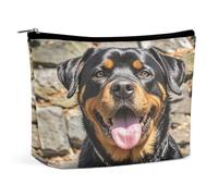 LLUTSNTH Makeup Bags Large Capacity Cosmetic Bags for Women Rottweiler Dogs Tongue Head Open Flat Toiletry Bag Waterproof Makeup Pouch Portable Cosmetic Organizer Makeups Train for Travel Gift