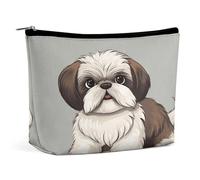 LLUTSNTH Makeup Bags Large Capacity Cosmetic Bags for Women Shih Tzu Dog Open Flat Toiletry Bag Waterproof Makeup Pouch Portable Cosmetic Organizer Makeups Train for Travel Gift