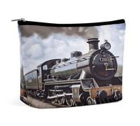 LLUTSNTH Makeup Bags Large Capacity Cosmetic Bags for Women Steam Locomotive Train Open Flat Toiletry Bag Waterproof Makeup Pouch Portable Cosmetic Organizer Makeups Train for Travel Gift