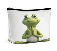 LLUTSNTH Makeup Bags Large Capacity Cosmetic Bags for Women The Funny Frog Doing Yoga Open Flat Toiletry Bag Waterproof Makeup Pouch Portable Cosmetic Organizer Makeups Train for Travel Gift