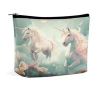 LLUTSNTH Makeup Bags Large Capacity Cosmetic Bags for Women Two Horses in The Sky Open Flat Toiletry Bag Waterproof Makeup Pouch Portable Cosmetic Organizer Makeups Train for Travel Gift