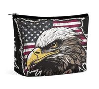 LLUTSNTH Makeup Bags Large Capacity Cosmetic Bags for Women US Army Cool American Flag Eagle Open Flat Toiletry Bag Waterproof Makeup Pouch Portable Cosmetic Organizer Makeups Train for Travel Gift