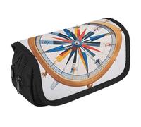 LLUTSNTH Maritime Sailboat Compass 2 Compartments Pencil Case Makeup Bag | Large Capacity Polyester Pencil Pouch with Handle | Toiletry & Cosmetic Bag Organizer for Travel Office