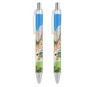 LLUTSNTH Masai Giraffe Ballpoint Pens Black Medium Point 0.55mm Ball Point Pen Retractable Office Pens with Super Soft Grip Writing Ink Pen for Men Women 2 PCS