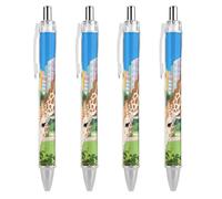 LLUTSNTH Masai Giraffe Ballpoint Pens Black Medium Point 0.55mm Ball Point Pen Retractable Office Pens with Super Soft Grip Writing Ink Pen for Men Women 4 PCS