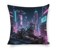 LLUTSNTH Mechanical Cat Throw Pillow Covers - 18"x18" Square Cotton Linen Pillwcase, Soft Double Sided Rustic Farmhouse Cushion Covers with Hidden Zipper for Sofa Bed Living Room Decor