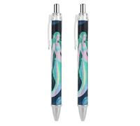 LLUTSNTH Mermaid in The Mysterious Cave Ballpoint Pens Black Medium Point 0.55mm Ball Point Pen Retractable Office Pens with Super Soft Grip Writing Ink Pen for Men Women 2 PCS