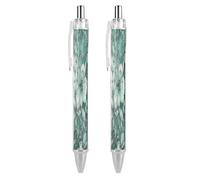 LLUTSNTH Mint Green Floral Ballpoint Pens Black Medium Point 0.55mm Ball Point Pen Retractable Office Pens with Super Soft Grip Writing Ink Pen for Men Women 2 PCS