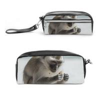 LLUTSNTH Monkey on The Ground Pencil Case - Large Capacity Pen Pouch Aesthetic Makeup Bag with Zipper Leather Pencil Bag for Stationery, Art Supplies, Travel Essentials