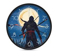LLUTSNTH Moonlight Watercolor Style Ninja Wall Clock Vintage Round Clocks Silent Non Ticking Clock Personalized Pattern Modern Clocks for Home Office Decoration 10 Inch