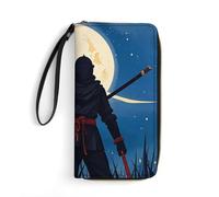 LLUTSNTH Moonlight Watercolor Style Ninja Womens Wallet Leather Money Clip Coin Purse Clutch Wristlet Travel Long Wallets