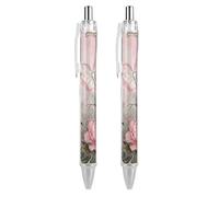 LLUTSNTH Moth Peony Cluster Ballpoint Pens Black Medium Point 0.55mm Ball Point Pen Retractable Office Pens with Super Soft Grip Writing Ink Pen for Men Women 2 PCS