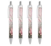 LLUTSNTH Moth Peony Cluster Ballpoint Pens Black Medium Point 0.55mm Ball Point Pen Retractable Office Pens with Super Soft Grip Writing Ink Pen for Men Women 4 PCS