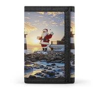 LLUTSNTH Mother Bear And Cubs Trifold Wallet for Men - Slim 8 Card Slots, Zipper Coin Purse Money Clip, Cash Compartment, Santa Claus Lighthouse, One Size, Modern