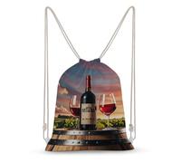 LLUTSNTH Music Monkey Drawstring Backpack for Women - Large Canvas Sackpack, Gym Sport Travel Bag, Drawstring Bags, Wooden Wine Barrel on Wine Bottle, 35x50cm, Travel Backpacks