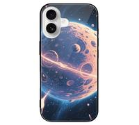 LLUTSNTH Mysterious Planet for iPhone 16/Pro Case Durable Shockproof Glass Protective Cover with Cute Pattern Design Protection for Women & Men Black