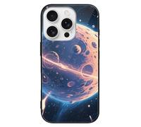 LLUTSNTH Mysterious Planet for iPhone 16/Pro Case Durable Shockproof Glass Protective Cover with Cute Pattern Design Protection for Women & Men Black