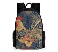 LLUTSNTH National Flag with Bald Eagle Backpack with Pocket - 15.6-inch Laptop Sleeve Bag Casual Daypack for Work And Travel, Striped Golden Rooster, 42x30.5cm, Daypack Backpacks