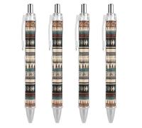 LLUTSNTH Native American Patterns Ballpoint Pens Black Medium Point 0.55mm Ball Point Pen Retractable Office Pens with Super Soft Grip Writing Ink Pen for Men Women 4 PCS