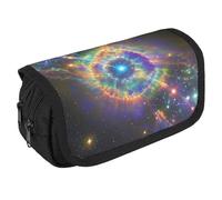 LLUTSNTH Nebula Galaxy 2 Compartments Pencil Case Makeup Bag | Large Capacity Polyester Pencil Pouch with Handle | Toiletry & Cosmetic Bag Organizer for Travel Office