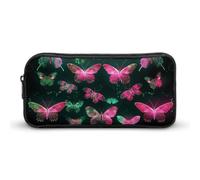 LLUTSNTH Neon Butterfly Pencil Case - Large Capacity Pencil Pouch Aesthetic Makeup Bag with Zipper for Stationery, Art Supplies, Travel Essentials