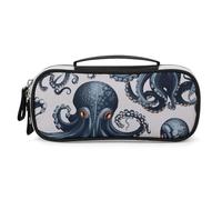 LLUTSNTH Octopus Pattern Pencil Case - Large Capacity Pencil Pouch Aesthetic Makeup Bag with Zipper Leather And Handle Design Pen Bag for Stationery, Art Supplies, Travel Essentials