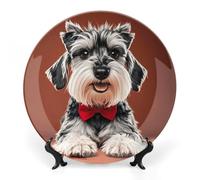 LLUTSNTH Oil Cute Schnauzer Dogs Ceramic Decorative Plate Boho Bone China Decorative Plate with Display Stand Wall Hanging Ornament Plates for Kitchen Dining Room Wine Cabinet Home Décor 8inch