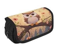 LLUTSNTH Open Book And Light 2 Compartments Pencil Case Makeup Bag | Large Capacity Polyester Pencil Pouch with Handle | Toiletry & Cosmetic Bag Organizer for Travel Office, Cute owl, One Size, Cute