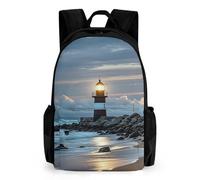 LLUTSNTH Open Book And Light Backpack with Pocket - 15.6-inch Laptop Sleeve Bag Casual Daypack for Work And Travel, Sea Lighthouse, 42x30.5cm