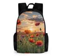 LLUTSNTH Open Book And Light Backpack with Pocket - 15.6-inch Laptop Sleeve Bag Casual Daypack for Work And Travel, Red Poppy Flower Field in Sunset, 42x30.5cm, Daypack Backpacks