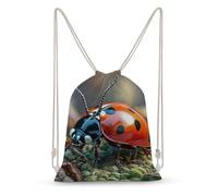 LLUTSNTH Open Book And Light Drawstring Backpack for Women - Large Canvas Sackpack, Gym Sport Travel Bag, Drawstring Bags, Red Ladybug, 35x50cm, Travel Backpacks