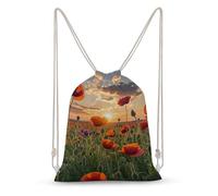 LLUTSNTH Open Book And Light Drawstring Backpack for Women - Large Canvas Sackpack, Gym Sport Travel Bag, Drawstring Bags, Red Poppy Flower Field in Sunset, 35x50cm, Travel Backpacks