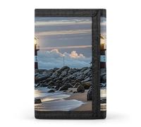 LLUTSNTH Open Book And Light Trifold Wallet for Men - Slim 8 Card Slots, Zipper Coin Purse Money Clip, Cash Compartment, Sea Lighthouse, One Size, Modern