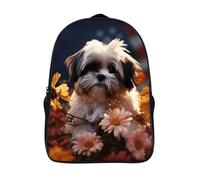 LLUTSNTH Opossum And Roses Laptop Backpack for Men & Women Travel Daypack with Pockets, Work Bag for Office 16 In, Shih Tzu Dog and Flowers, 40x28x16cm, Daypack Backpacks