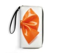 LLUTSNTH Orange Bow Womens Wallet Leather Money Clip Coin Purse Clutch Wristlet Travel Long Wallets