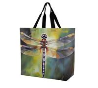 LLUTSNTH Orange Octopus Pattern Shopping Bag for Women Tote Bag Beach Bags Shoulder Bags for Groceries Travel, Dragonfly Painting, 40x40x16cm