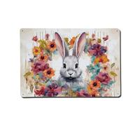 LLUTSNTH Outdoor Metal Wall Decorations Rustic Wall Art Hanging Walls Painting Watercolor Rabbit And Flowers Aluminum Retro Tin Sign Metal Signs Decor for Yard Backyard Patio Porch Decor