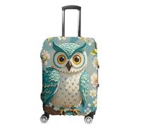 LLUTSNTH Owl Spring Flowers Turquoise Suitcase Covers Luggage Protector - Travel Elastic Baggage Case Protective, Washable Anti-scratch Large Suit Case Cover for Suitcases Fits 19-32 Inch Luggages