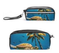 LLUTSNTH Palm Trees And Sea Turtles Diving Underwater Pencil Case - Large Capacity Pen Pouch Aesthetic Makeup Bag with Zipper Leather Pencil Bag for Stationery, Art Supplies, Travel Essentials