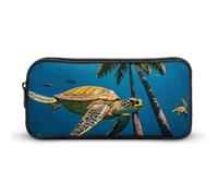LLUTSNTH Palm Trees And Sea Turtles Diving Underwater Pencil Case - Large Capacity Pencil Pouch Aesthetic Makeup Bag with Zipper for Stationery, Art Supplies, Travel Essentials