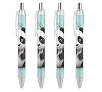 LLUTSNTH Panda Star Ballpoint Pens Black Medium Point 0.55mm Ball Point Pen Retractable Office Pens with Super Soft Grip Writing Ink Pen for Men Women 4 PCS