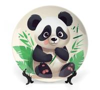 LLUTSNTH Panda Star Ceramic Decorative Plate Boho Bone China Decorative Plate with Display Stand Wall Hanging Ornament Plates for Kitchen Dining Room Wine Cabinet Home Décor 6inch