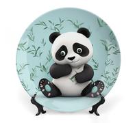 LLUTSNTH Panda Star Ceramic Decorative Plate Boho Bone China Decorative Plate with Display Stand Wall Hanging Ornament Plates for Kitchen Dining Room Wine Cabinet Home Décor 6inch