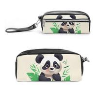 LLUTSNTH Panda Star Pencil Case - Large Capacity Pen Pouch Aesthetic Makeup Bag with Zipper Leather Pencil Bag for Stationery, Art Supplies, Travel Essentials