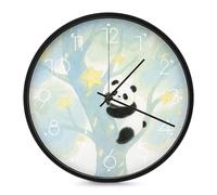 LLUTSNTH Panda Star Wall Clock Vintage Round Clocks Silent Non Ticking Clock Personalized Pattern Modern Clocks for Home Office Decoration 10 Inch
