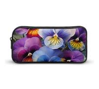 LLUTSNTH Pansy Perfection Pencil Case - Large Capacity Pencil Pouch Aesthetic Makeup Bag with Zipper for Stationery, Art Supplies, Travel Essentials