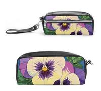 LLUTSNTH Pansy Perfection Print Pencil Case - Large Capacity Pen Pouch Aesthetic Makeup Bag with Zipper Leather Pencil Bag for Stationery, Art Supplies, Travel Essentials