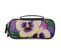 LLUTSNTH Pansy Perfection Print Pencil Case - Large Capacity Pencil Pouch Aesthetic Makeup Bag with Zipper Leather And Handle Design Pen Bag for Stationery, Art Supplies, Travel Essentials