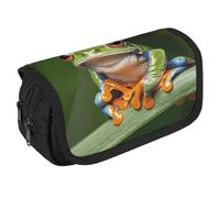 LLUTSNTH Peace Tree Frog 2 Compartments Pencil Case Makeup Bag | Large Capacity Polyester Pencil Pouch with Handle | Toiletry & Cosmetic Bag Organizer for Travel Office